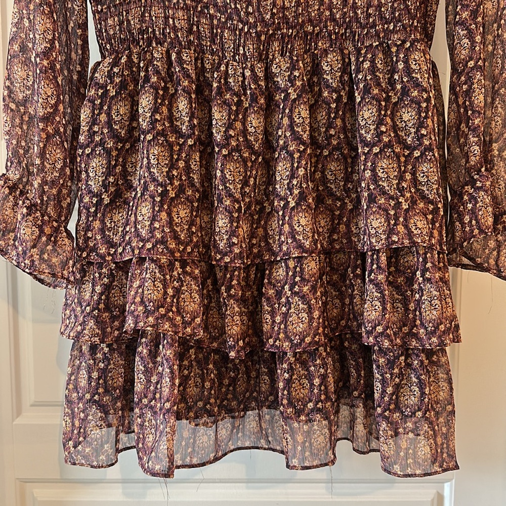 Zara Maroon Patterned Ruffle Dress - Picture 3 of 3